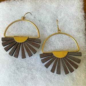 Boho Art Deco Fan Earrings with Leather Strips | Lightweight! | Like new